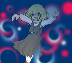 Rule 34 | 1girl, blonde hair, embodiment of scarlet devil, ex-rumia, female focus, necktie, outstretched arms, red eyes, rumia, short hair, solo, spread arms, touhou