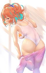 Rule 34 | 1girl, absurdres, aqua hair, ass, blush, breasts, earrings, highres, hololive, hololive english, honkivampy, jewelry, large breasts, looking at viewer, medium breasts, multicolored hair, multiple girls, one-piece swimsuit, open mouth, orange hair, pantyhose, purple eyes, solo, swimsuit, takanashi kiara, virtual youtuber