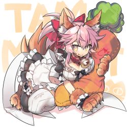 Rule 34 | 1girl, alternate costume, alternate legwear, animal ear fluff, animal ears, animal hands, apron, bell, blush, breasts, carrot, cat paws, cleavage, closed mouth, collar, commentary, commentary request, enmaided, fangs, fate/extra, fate/grand order, fate (series), food, fox ears, fox girl, fox tail, frills, gloves, hair ribbon, jingle bell, large breasts, looking at viewer, maid, maid apron, maid headdress, navel, neck bell, negi (ulog&#039;be), paw gloves, paw shoes, pink hair, red ribbon, ribbon, shoes, solo, tail, tamamo (fate), tamamo cat (fate), tamamo cat (second ascension) (fate), vegetable, waist apron, wrist cuffs, yellow eyes