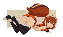 Rule 34 | 1girl, all fours, animal ears, antenna hair, arc system works, ass, bad id, bad pixiv id, bare shoulders, black thighhighs, blazblue, blush, brown eyes, brown hair, come hither, fingerless gloves, from behind, gloves, huge ass, makoto nanaya, merunyaa, miniskirt, multicolored hair, naughty face, one eye closed, panties, pantyshot, shiny skin, short hair, skirt, smile, solo, squirrel ears, squirrel tail, tail, thighhighs, tongue, tongue out, two-tone hair, underwear, wink