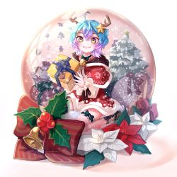 Rule 34 | 1boy, absurdres, artist request, bell, blue hair, bow, bowtie, christmas, christmas ornaments, christmas sweater, christmas tree, flower, gift, green eyes, highres, indie virtual youtuber, linechu, male focus, short hair, smile, sweater, teeth, trap, virtual youtuber