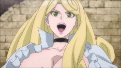 Rule 34 | 1girl, animated, blonde hair, bouncing breasts, breasts, choker, cleavage, green eyes, highres, huge breasts, katsute kami datta kemonotachi e, liza renecastle, long hair, mole, mole on breast, no bra, solo, sound, tagme, video, video