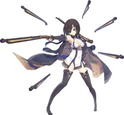 Rule 34 | 1girl, antique firearm, aoba (oshiro project), armpits, black hair, boots, breasts, cape, cleavage, dress, elbow gloves, eyepatch, fingerless gloves, firearm, firelock, flintlock, full body, gloves, gun, high heel boots, high heels, holding, holding gun, holding weapon, isegawa yasutaka, medium breasts, official art, oshiro project:re, oshiro project:re, over shoulder, red eyes, short hair, sleeveless, sleeveless dress, solo, thigh boots, thighhighs, transparent background, weapon, weapon over shoulder