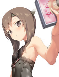 Rule 34 | 10s, 1girl, aida takanobu, bare shoulders, blurry, breasts, brown eyes, brown hair, depth of field, hair between eyes, headband, kantai collection, parted lips, short hair, small breasts, solo, taihou (kancolle), upper body