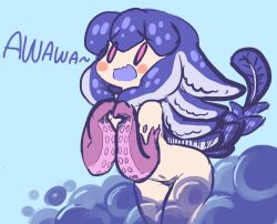 Rule 34 | 1girl, awawa (mon-musu quest!), blush, chibi, chinad011, mon-musu quest!, monster girl, nude, open mouth, purple hair, solo, tentacle hair, tentacles