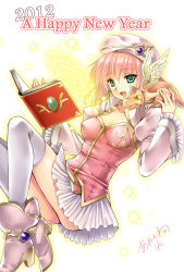 Rule 34 | 10s, 1girl, 2012, :d, aqua eyes, artist name, ayakawa riku, book, boots, dragon, gem, happy new year, juliet sleeves, long sleeves, magic circle, new year, open book, open mouth, original, pink footwear, puffy sleeves, red hair, signature, skirt, smile, thighhighs, white thighhighs