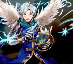 Rule 34 | 10s, 1boy, altair (granblue fantasy), artist name, book, feathered wings, glasses, gloves, granblue fantasy, grey hair, k w r, male focus, open mouth, solo, upper body, wings, yellow eyes