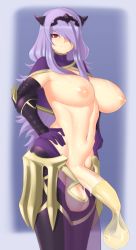 Rule 34 | 1futa, absurdres, breasts, camilla (fire emblem), condom, condom on penis, cum, erection, fire emblem, fire emblem fates, foreskin, full-package futanari, futanari, hair over one eye, hand on own hip, highres, large breasts, large penis, long hair, looking at viewer, navel, necrosmos, nintendo, nipples, penis, purple hair, red eyes, solo, testicles, uncensored, used condom, used condom on penis