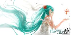 Rule 34 | 10s, 1girl, 2013, animal, aqua hair, bubble, dated, fish, floating hair, flower, goldfish, green eyes, hair flower, hair ornament, hatsune miku, long hair, missionario, rose, solo, very long hair, vocaloid, vocloid 01, water, white background