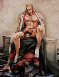 Rule 34 | bara, blonde hair, boots, cape, geese howard, hideaki, m. bison, male focus, nude, oral, scar, snk, the king of fighters, yaoi