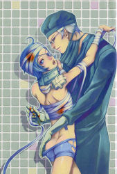 Rule 34 | 2boys, ass, bandages, blood, blue eyes, blue hair, chouno shibuki, doctor, eyepatch, glasses, gloves, male focus, mask, mouth mask, multiple boys, non-web source, short hair, standing, surgical mask, torn clothes, yaoi