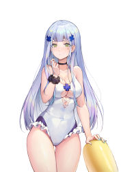 Rule 34 | 1girl, absurdres, blush, breasts, choker, cleavage, cleavage cutout, clothing cutout, facial mark, girls&#039; frontline, green eyes, hair ornament, highres, hk416 (girls&#039; frontline), large breasts, long hair, looking at viewer, nail polish, navel, nianbingzi, one-piece swimsuit, silver hair, solo, swimsuit, teardrop