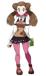 Rule 34 | 00s, 10s, 1girl, alternate costume, armband, ascot, black skirt, blush, book, bow, breasts, brown hair, brown shirt, closed mouth, creatures (company), dress shirt, full body, game freak, gym leader, hair bow, hair slicked back, highres, holding, holding book, holding poke ball, legs, light smile, long hair, long sleeves, looking at viewer, low twintails, mary janes, matanonki, miniskirt, nintendo, official style, pantyhose, pink eyes, pink pantyhose, pleated skirt, poke ball, pokemon, pokemon oras, pokemon rse, polka dot, roxanne (pokemon), shirt, shoes, simple background, skirt, small breasts, smile, solo, standing, tank top, tareme, twintails, undershirt, vest, white background, white shirt, wing collar