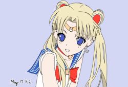 Rule 34 | bishoujo senshi sailor moon, blonde hair, blue background, blue eyes, bow, bowtie, choker, circlet, clenched teeth, crescent, crescent earrings, dated, derivative work, earrings, jewelry, long hair, looking at viewer, meme, open mouth, parted bangs, red bow, red choker, red neckwear, sailor moon, sailor moon redraw challenge (meme), screenshot redraw, shirt, simple background, sleeveless, sleeveless shirt, source request, teeth, tsukino usagi, twintails, upper body, white background
