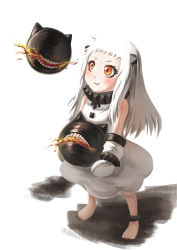 Rule 34 | 10s, 1girl, absurdres, abyssal ship, brown eyes, ghost (gost8643), gloves, gooster, highres, horns, kantai collection, long hair, mittens, northern ocean princess, smile, solo, white gloves, white hair, white mittens