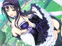Rule 34 | 1boy, 1girl, apron, ass, black hair, black panties, blush, breast hold, breasts, breasts out, brown eyes, censored, clothes lift, clothing aside, dress, dress lift, faceless, faceless female, full bodyfaceless, game cg, girl on top, gothic lolita, hetero, iizuki tasuku, izumi wakoto, large breasts, lolita fashion, long hair, lovely x cation 2, maid, maid apron, mosaic censoring, nipples, open mouth, panties, panties aside, penis, reverse cowgirl position, sex, sex from behind, straddling, underwear