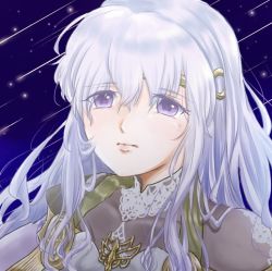 Rule 34 | 1girl, blue eyes, deirdre (fire emblem), dress, fire emblem, fire emblem: genealogy of the holy war, jewelry, looking at viewer, necklace, nintendo, shooting star, solo, wavy hair, white hair