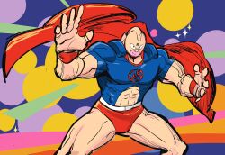 Rule 34 | 1boy, abs, absurdres, anniversary, biceps, cape, highres, kinniku suguru, kinnikuman, kinnikuman (character), large pectorals, looking at viewer, manly, mask, muscular, pectorals, red cape, smile, solo, sushio, wrestling outfit