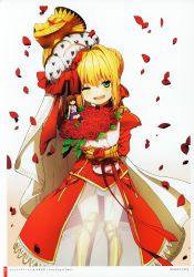 Rule 34 | 10s, 2girls, ;d, absurdres, ahoge, armored boots, black socks, blonde hair, blush, boots, border, bouquet, bow, braid, brown background, brown eyes, brown footwear, brown hair, dress, epaulettes, fate/extra, fate (series), flower, gauntlets, gradient background, green eyes, hair between eyes, hair bun, hair intakes, head tilt, highres, holding, holding bouquet, juliet sleeves, kishinami hakuno (female), knee boots, kneehighs, loafers, long sleeves, mini person, minigirl, miniskirt, multiple girls, nero claudius (fate), nero claudius (fate) (all), nero claudius (fate/extra), oiun, one eye closed, open mouth, page number, petals, puffy sleeves, purple skirt, red bow, red dress, red flower, red rose, rose, rose petals, scan, see-through, shirt, shoes, sidelocks, single hair bun, sitting, skirt, sleeveless, sleeveless shirt, smile, socks, standing, translation request, veil, white background, white border, white shirt
