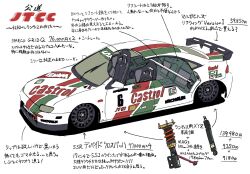 Rule 34 | car, castrol, commentary request, highres, hikageno, japanese touring car championship, mazda, mazda lantis, motor vehicle, no humans, original, race vehicle, racecar, simple background, sparco, spoiler (automobile), sponsor, vehicle focus, white background