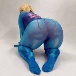 Rule 34 | 1girl, all fours, animated, animated gif, asian, ass, bent over, blonde hair, blue bodysuit, blue eyes, bodysuit, cosplay, hair between eyes, holding, huge ass, lips, long hair, looking at viewer, looking back, lowres, metroid, nintendo, panties, photo (medium), plump, ponytail, real life, samus aran, samus aran (cosplay), solo, tagme, thick thighs, thighs, torn clothes, underwear, uyuy2907, varia suit, very long hair, wide hips, zero suit