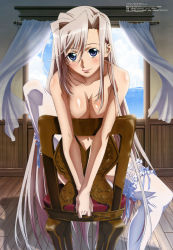 Rule 34 | 1girl, absurdres, ahoge, asymmetrical bangs, blue eyes, blue sky, body blush, bow, bow legwear, breasts, breasts squeezed together, casual nudity, censored, chair, chair censor, charlotte hazellink, cleavage, cloud, convenient censoring, day, frilled thighhighs, frills, hair between eyes, hair intakes, highres, indoors, lace, lace-trimmed legwear, lace trim, large breasts, leg up, light smile, lighthouse, lipstick, long hair, looking at viewer, makeup, megami magazine, navel, non-web source, nude, ocean, official art, own hands together, princess lover, scan, shadow, sidelocks, silver hair, sitting, sitting backwards, sky, smile, solo, thighhighs, transparent, uchida takayuki, v arms, very long hair, water, white thighhighs, wind, window, wooden floor