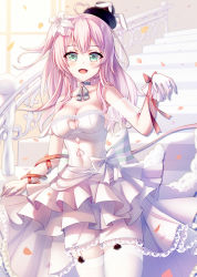 Rule 34 | 1girl, absurdres, alternate hairstyle, breasts, chinese commentary, choker, cleavage, clothing cutout, crying, crying with eyes open, dress, gloves, green eyes, heart, heart in eye, highres, hololive, hololive china, huge filesize, jinse fu yaojing, lace, lace choker, looking at viewer, medium breasts, open mouth, petals, pink hair, single glove, smile, solo, spade echo, stairs, symbol in eye, tears, thighhighs, underboob, underboob cutout, virtual youtuber, wedding dress, white dress, white gloves