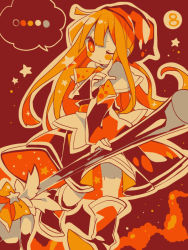 Rule 34 | ..., 1girl, ana (rznuscrf), blush stickers, boots, broom, capelet, closed mouth, color guide, dress, hair between eyes, hand up, limited palette, long hair, long sleeves, looking away, one eye closed, puyopuyo, solo, spoken ellipsis, star (symbol), very long hair, witch (puyopuyo)