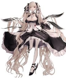 Rule 34 | 1girl, absurdly long hair, azur lane, bare shoulders, between breasts, black dress, blush, breasts, cleavage, commentary request, dress, earrings, finger to mouth, formidable (azur lane), frilled dress, frills, full body, grey hair, hair ornament, hair ribbon, high heels, highres, jewelry, large breasts, leg up, long hair, long sleeves, looking at viewer, nail polish, narue, one eye closed, pantyhose, red eyes, ribbon, rudder footwear, shushing, simple background, skirt hold, solo, standing, standing on one leg, twintails, very long hair, white background, white pantyhose