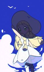 Rule 34 | 1girl, bare arms, blonde hair, chueog, closed mouth, commentary, creatures (company), dress, eyelashes, floating hair, from below, game freak, green eyes, hat, highres, lillie (pokemon), long hair, nintendo, pokemon, pokemon sm, see-through, socks, solo, sun hat, white dress, white hat, white socks