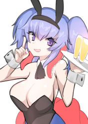 Rule 34 | 1girl, animal ears, bare shoulders, borrowed character, breasts, rabbit ears, playboy bunny, cleavage, detached collar, fake animal ears, female focus, large breasts, leotard, looking at viewer, minimaki, monster girl, nyame (coco ankou), open mouth, original, purple eyes, purple hair, simple background, smile, solo, tentacles, twintails, upper body, white background