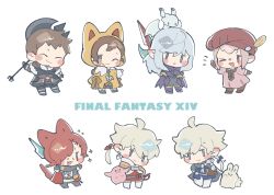 Rule 34 | &gt; o, 3girls, 4boys, :3, ^ ^, alisaie leveilleur, alphinaud leveilleur, animal ears, animal hood, ardbert hylfyst, armor, axe, beret, blue bow, blush stickers, bow, bright pupils, brown hair, cat ears, cat hood, cat tail, chibi, closed eyes, closed mouth, copyright name, dragon, earrings, elezen, elf, estinien varlineau, closed eyes, facial hair, facial mark, final fantasy, final fantasy xiv, flying sweatdrops, fur trim, futong jun, g&#039;raha tia, green eyes, hair bow, hair ornament, hair over one eye, hairclip, hat, hat feather, head tilt, holding, holding axe, holding weapon, hood, hood up, hyur, jewelry, krile mayer baldesion (ff14), lalafell, long hair, long sleeves, miqo&#039;te, multiple boys, multiple girls, notice lines, one eye closed, open mouth, pig, pink hair, pointy ears, polearm, ponytail, rabbit, red bow, red eyes, red hair, scarf, short hair, simple background, smile, spear, star (symbol), stubble, tail, tataru taru, triangle mouth, weapon, weapon on back, white background, white pupils, x hair ornament