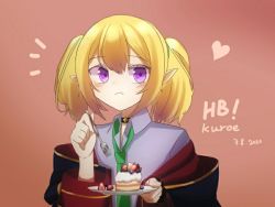 Rule 34 | 1girl, blonde hair, blush, chloe (princess connect!), elf, happy birthday, pointy ears, princess connect!, purple eyes, twintails