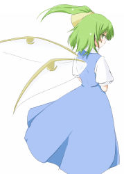 Rule 34 | 1girl, blush, coo (coonekocoo), daiyousei, fairy wings, female focus, green eyes, green hair, highres, matching hair/eyes, puffy sleeves, short sleeves, side ponytail, solo, touhou, white background, wings
