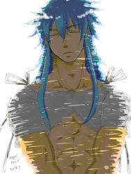 Rule 34 | 00s, 1boy, blue hair, closed eyes, male focus, muscular, oekaki, regal bryan, simple background, solo, tales of (series), tales of symphonia, white background