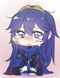 Rule 34 | 1girl, armor, blue eyes, blue hair, cape, chibi, crying, fire emblem, fire emblem awakening, gloves, long hair, lucina (fire emblem), matching hair/eyes, nintendo, open mouth, solo, tears, tiara, tusia
