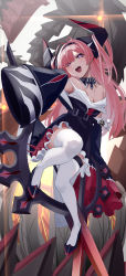 Rule 34 | 1girl, absurdres, azarashi (azrsot), azur lane, belt, black dress, blunt bangs, breasts, cleavage, cross, detached collar, dress, hairband, highres, huge weapon, iron cross, machinery, miniskirt, non-humanoid robot, oversized object, pink hair, pleated skirt, prinz rupprecht (azur lane), rigging, robot, robot animal, robot dragon, scissors, sitting, skirt, sleeves past fingers, sleeves past wrists, strap slip, thigh belt, thigh strap, thighhighs, weapon, white thighhighs