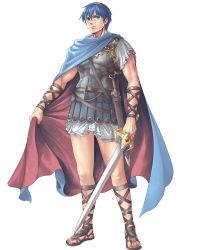 Rule 34 | 1boy, amiba (nerdamiba), armor, blue hair, cape, fire emblem, fire emblem: mystery of the emblem, fire emblem: shadow dragon and the blade of light, full body, greco-roman clothes, green eyes, highres, holding, holding sword, holding weapon, male focus, marth (fire emblem), nintendo, roman clothes, sandals, simple background, solo, sword, transparent background, weapon, white background