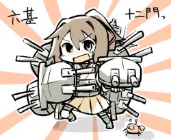 Rule 34 | &gt;:d, 10s, 1girl, :d, aiming, aiming at viewer, brown eyes, brown hair, crab, ise (kancolle), japanese clothes, kantai collection, konno akikaze, looking at viewer, machinery, open mouth, pleated skirt, ponytail, radar, rising sun flag, skirt, smile, solo, sunburst, torihamu, turret, v-shaped eyebrows, yellow skirt
