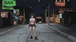 Rule 34 | 1girl, 3d, animated, ass, black hair, bouncing breasts, breasts, car, fallout (series), fallout 4, fingerless gloves, gloves, headset, kyoumachi seika, large breasts, motor vehicle, road, short hair, short shorts, shorts, solo, sound, street, tagme, thick thighs, thighs, underboob, video, voiceroid, walking
