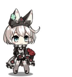 Rule 34 | :&lt;, animal ears, animated, animated gif, blue eyes, crossover, dress, elphelt valentine, explosion, full body, girls&#039; frontline, guest character, guilty gear, guilty gear xrd, lowres, official art, short hair, simple background, solo, spoilers, thinking, wedding dress, white background, white hair