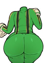 Rule 34 | 1girl, ass, asui tsuyu, blackwhiplash, bodysuit, boku no hero academia, curvy, from behind, highres, huge ass, simple background, solo, thick thighs, thighs, third-party edit, white background, wide hips