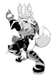 Rule 34 | 1boy, belt, boots, claws, eyepatch, furry, furry male, gloves, harusuke, headset, jacket, male focus, md5 mismatch, monochrome, nintendo, resized, simple background, solo, spikes, star fox, tail, wolf o&#039;donnell