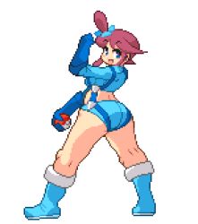 Rule 34 | 1girl, aliasing, ass, blue eyes, creatures (company), game freak, gym leader, lowres, nintendo, pixel art, plump, poke ball, pokemon, red hair, skyla (pokemon), thick thighs, thighs, wide hips