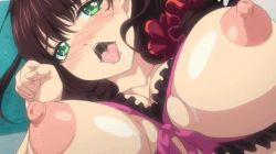 Rule 34 | animated, animated gif, blush, bouncing breasts, breasts, green eyes, large breasts, nipples, saliva, shiny skin, tongue, watashi wa kairaku izonshou