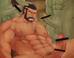 Rule 34 | 3boys, abs, bar censor, bara, black hair, blush, censored, chest hair, colored skin, erection, facial hair, gazel dwargo, green skin, group sex, hairy, hand on another&#039;s head, highres, interspecies, kareraisu, large pectorals, large penis, male focus, male pubic hair, mature male, mmm threesome, multiple boys, muscular, muscular male, mustache, navel, navel hair, nipples, old, old man, orc, paid reward available, pectorals, penis, precum, pubic hair, paid reward available, short hair, solo focus, stomach, sweat, tensei shitara slime datta ken, thighs, threesome, veins, veiny penis, yaoi