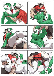 Rule 34 | 1boy, 1girl, absurdres, ass, black shorts, breast sucking, breasts, brendan (pokemon), closed eyes, comic, creatures (company), fellatio, game freak, gardevoir, gen 3 pokemon, green hair, hat, hetero, highres, huge breasts, lemonbizate, looking back, lying, nintendo, nipples, on back, open mouth, oral, penis, pokemon, pokemon (creature), pokemon oras, pokephilia, prone bone, pussy, red eyes, red shirt, sex, sex from behind, shirt, short hair, shorts, simple background, smile, spread legs, teeth, tongue, tongue out, uncensored, upper teeth only, vaginal, white background, white headwear
