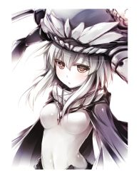 Rule 34 | 10s, 1girl, abyssal ship, bodysuit, cape, chestnut mouth, headwear request, kantai collection, moegi nenene, monster, pale skin, personification, red eyes, silver hair, solo, wo-class aircraft carrier