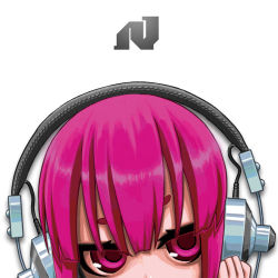 Rule 34 | 1girl, bad id, bad pixiv id, headphones, nasos, original, pink eyes, pink hair, solo, white background