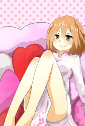 Rule 34 | 1girl, ass, blush, breasts, brown eyes, brown hair, closed mouth, commentary request, dress, feet out of frame, hair between eyes, highres, i.u.y, long sleeves, lying, medium breasts, medium hair, misaka worst, pillow, smile, solo, thighs, toaru majutsu no index, toaru majutsu no index: new testament, vietnamese dress, white dress